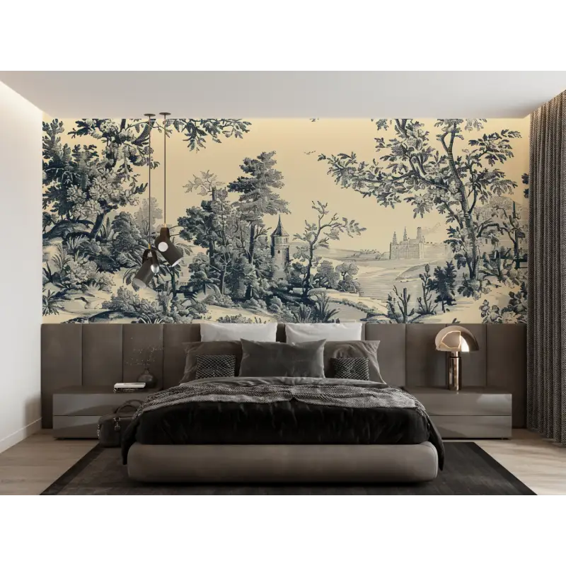 Toile De Jouy Oud Zwart Behang - Second Image