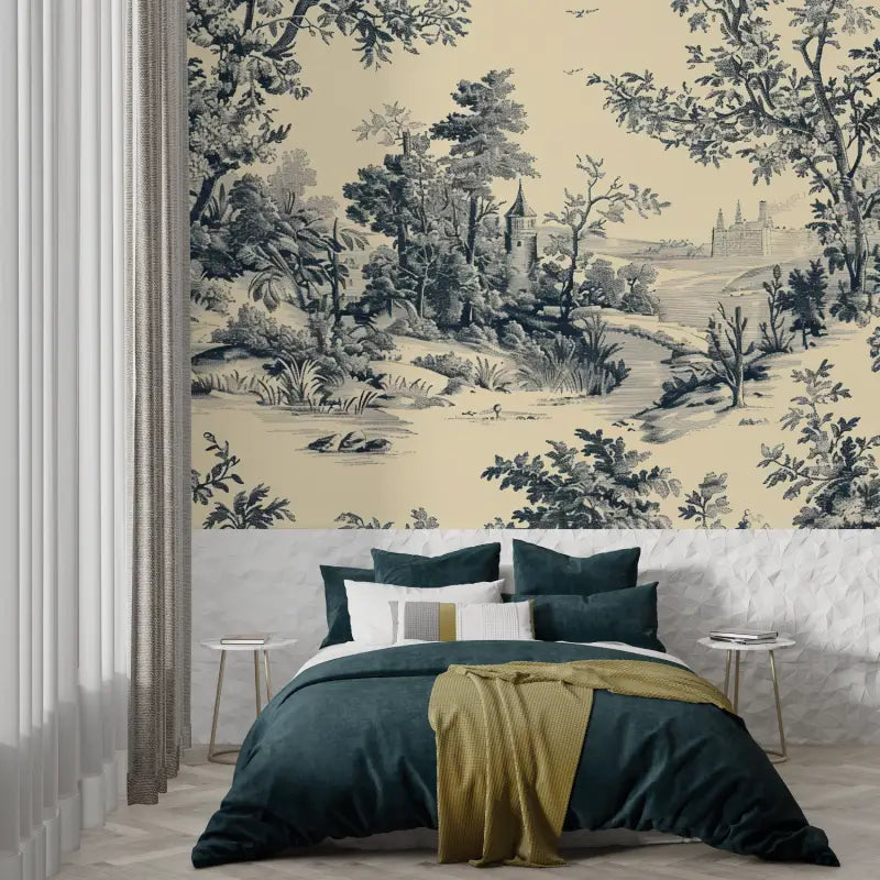 Toile De Jouy Oud Zwart Behang - Second Image