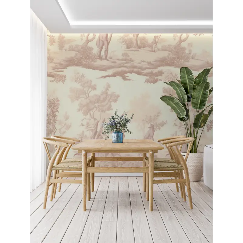 Vintage Beige Toile De Jouy Tapete - Second Image