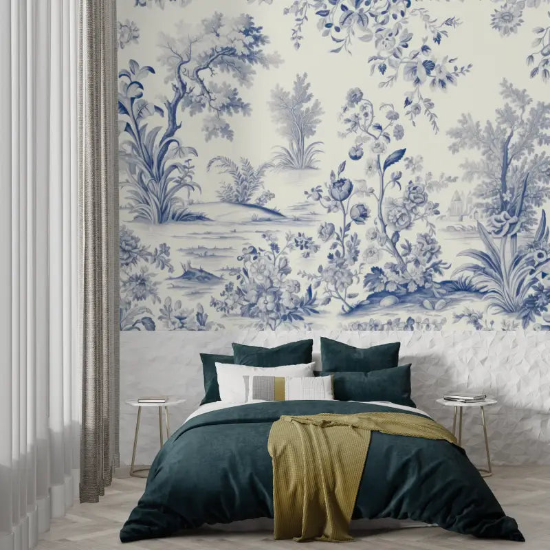 Blauw Toile De Jouy-behang - Second Image