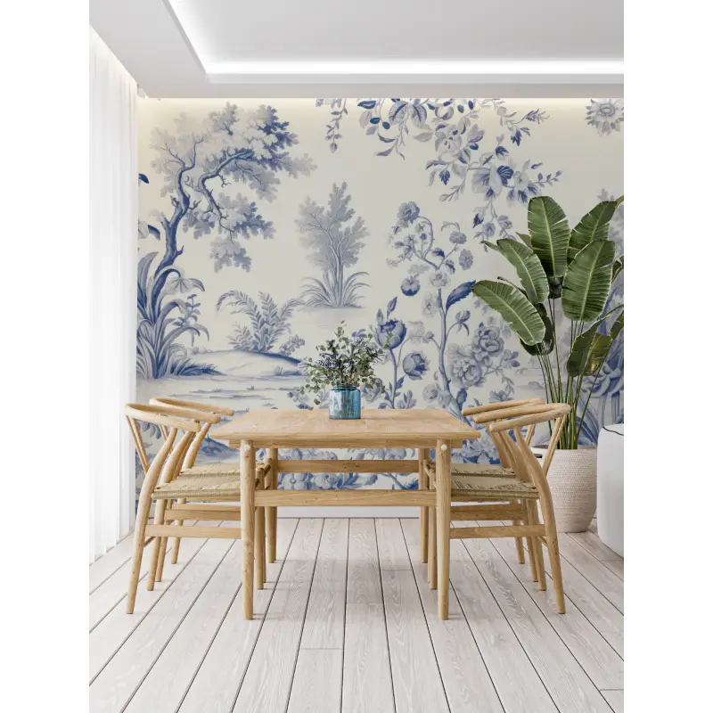 Blauw Toile De Jouy-behang - Second Image