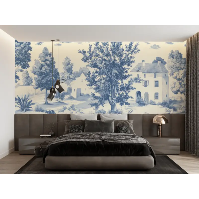 Toile De Jouy Blauw Kunstbehang - Second Image