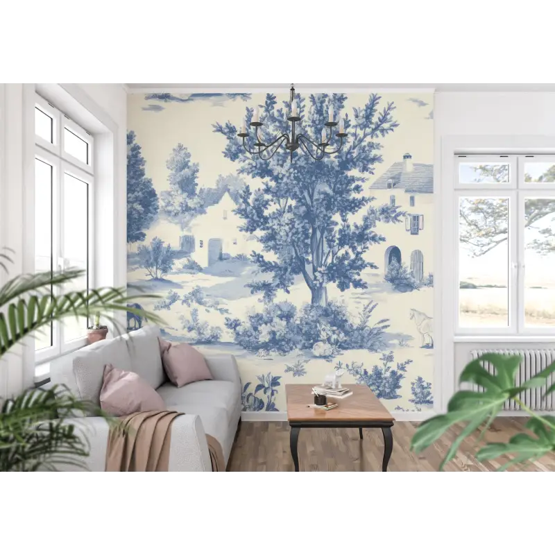 Toile De Jouy Blauw Kunstbehang - Second Image