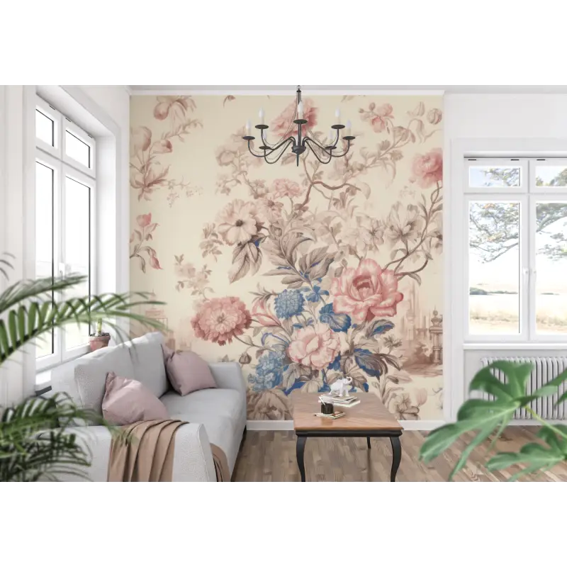 Toile De Jouy Behang Blauw Roze - Second Image