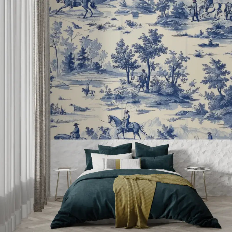 Toile De Jouy Behang Blauwe Tekening - Second Image