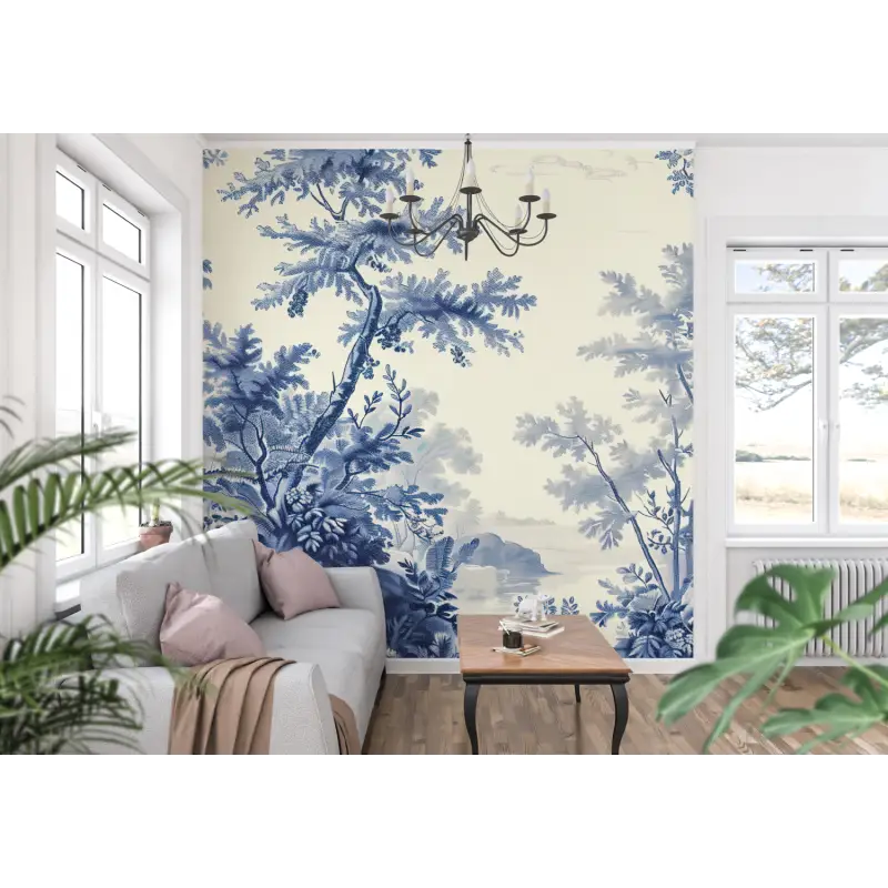 Toile De Jouy Blauw Vijverbehang - Second Image