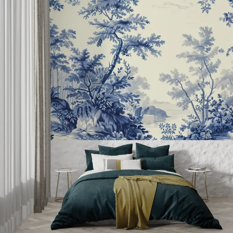 Toile De Jouy Blauw Vijverbehang - Second Image