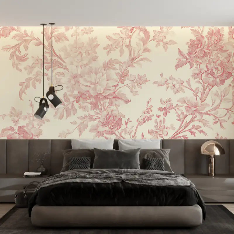 Papier Peint Toile De Jouy Fleurs Rouge - tapisserie