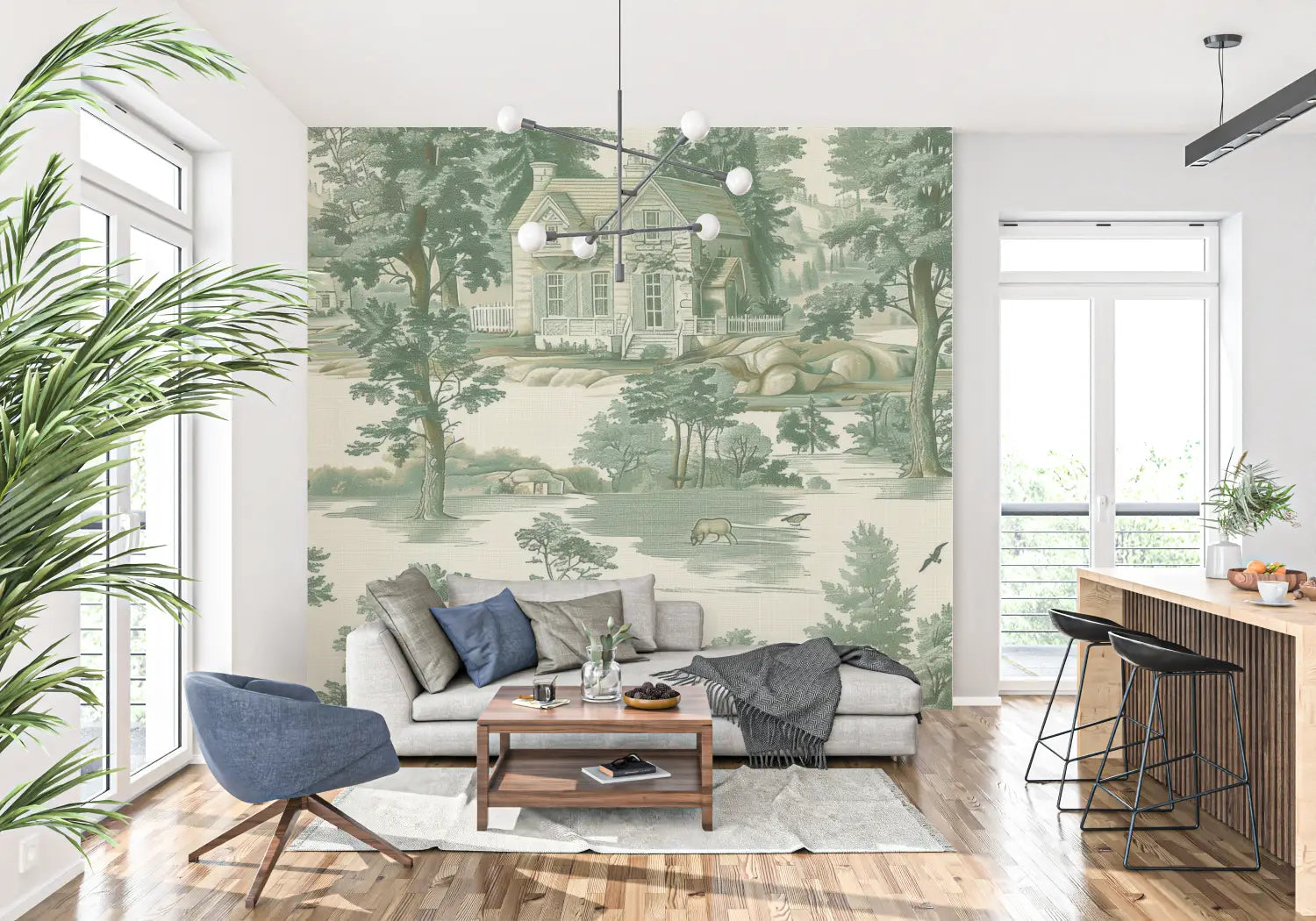 Toile De Jouy Groen Landschapsbehang - Second Image