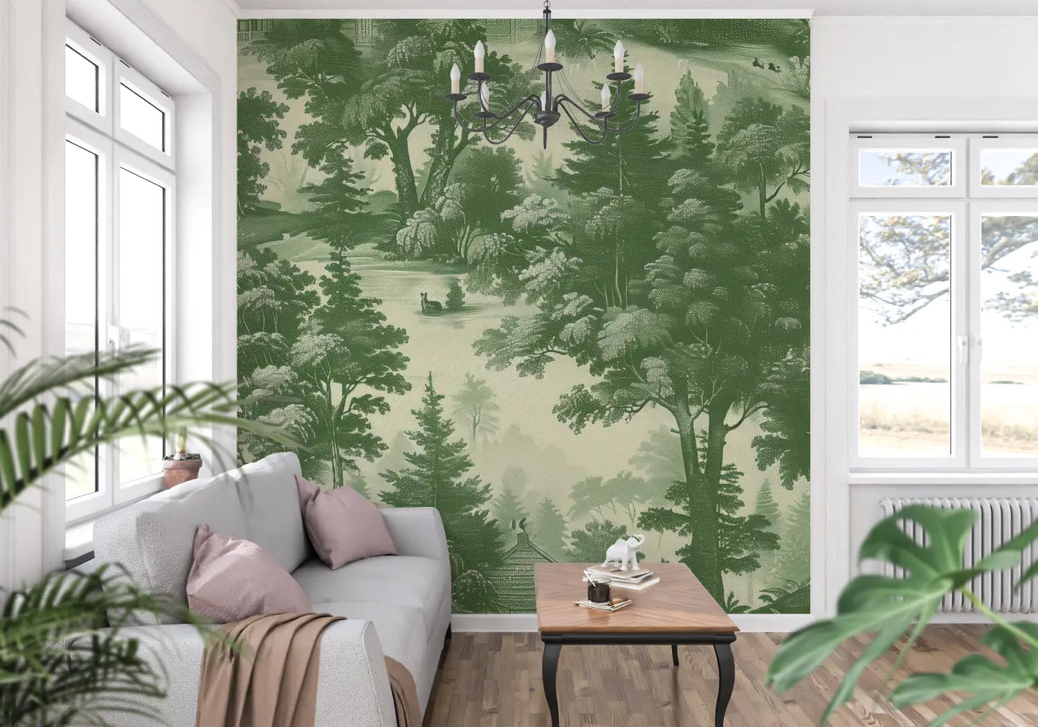 Groen Toile De Jouy-behang - Second Image