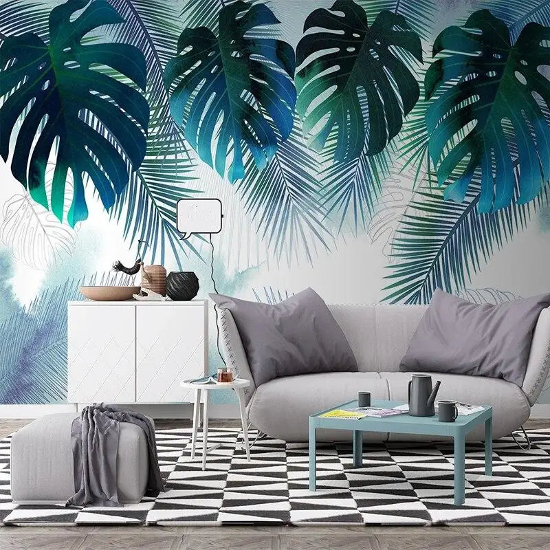 Papier Peint Tropical Bleu Vert