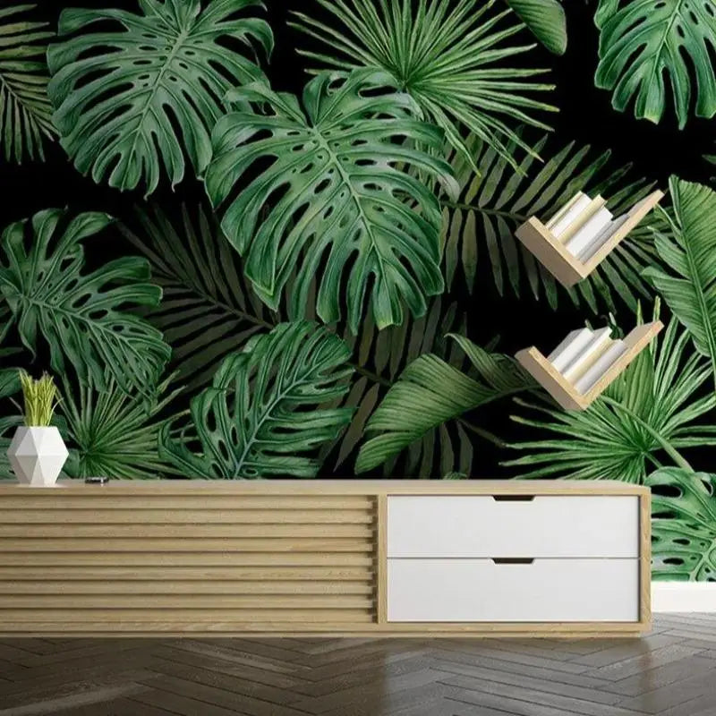 Papier Peint Tropical Vert et Noir