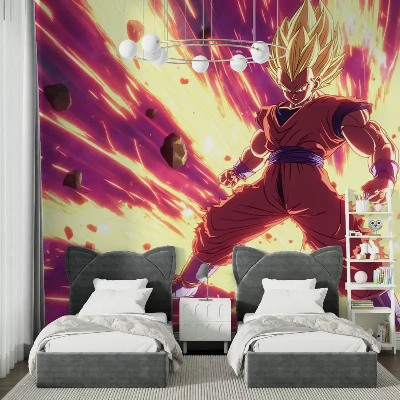 Papier Peint Vegeta en Feu - chambre garçon lit