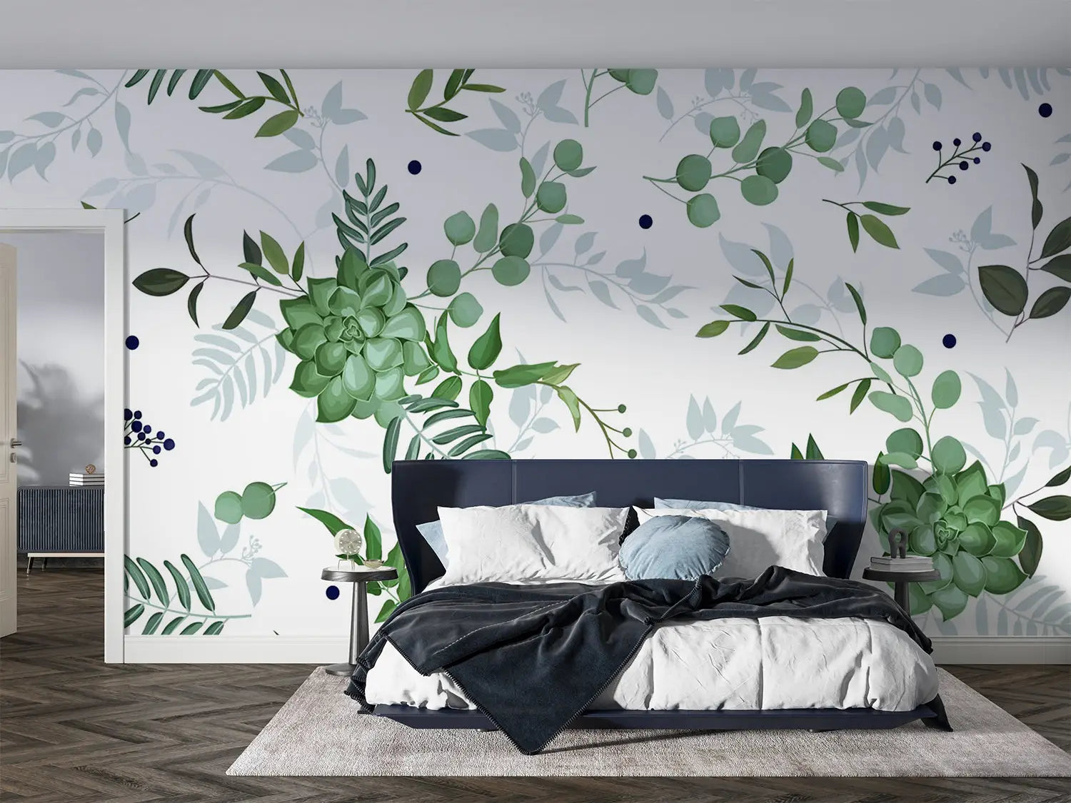 Green Foliage Pattern Vinyl Wallpaper - Second Image